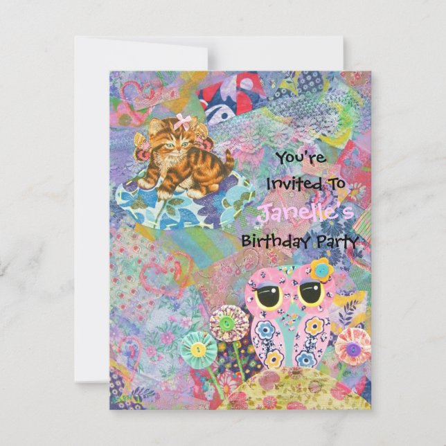 A Fabric Wonderland Birthday Party Invitation (Front)