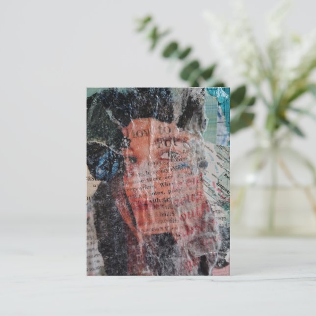 A Face Mixed Media Collage Postcard (Standing Front)