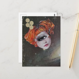 A face with single eye space mixed media collage postcard