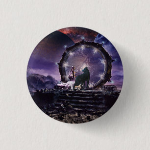 A fairy and a dark wolf  3 cm round badge
