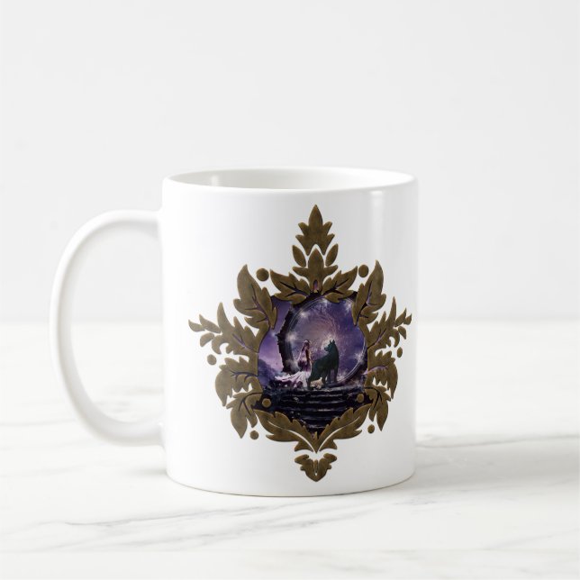 A fairy and a dark wolf  coffee mug (Left)