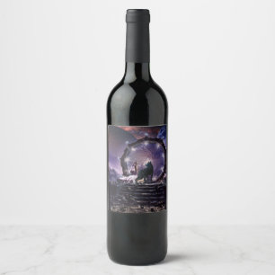 A fairy and a dark wolf wine label