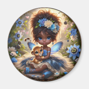 A Fairy and her Lion Cub Blue Magnet