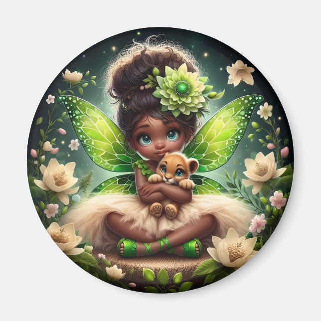 A Fairy and her Lion Cub - Green - Magnet (Front)