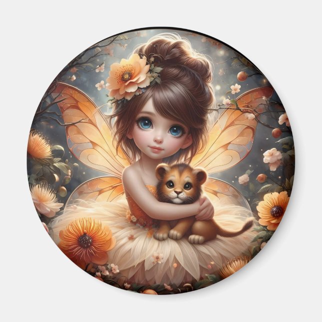 A Fairy and her Lion Cub - Orange Magnet (Front)