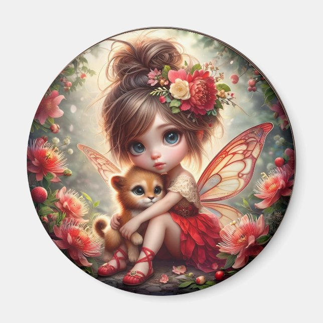 A Fairy and her Lion Cub - Red Magnet (Front)