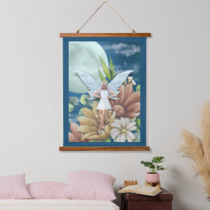 A Fairy in the Garden at Night 26"x36"  Hanging Tapestry