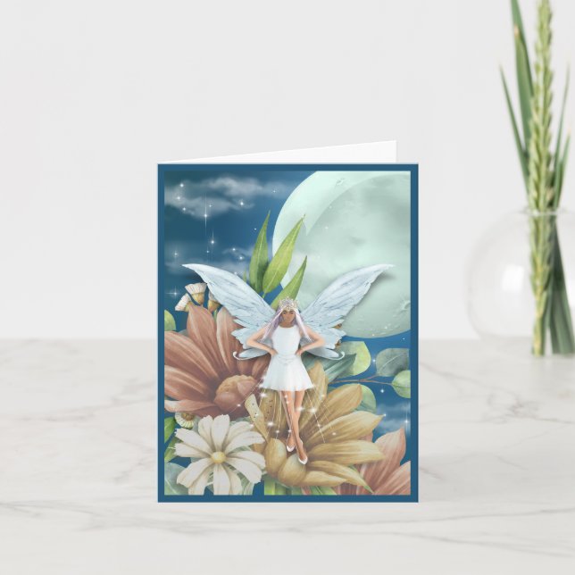 A Fairy in the Garden at Night 4"x5.6"  Note Card (Front)