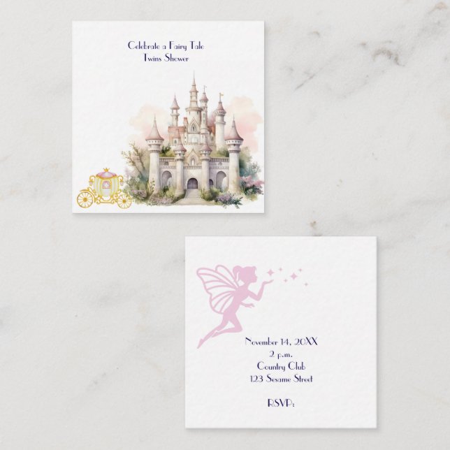 A Fairy Tale Twin Baby Shower  Enclosure Card (Front/Back)