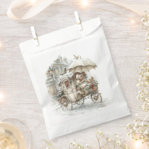 a fairytale carriage with a girl on a winter stree favour bags