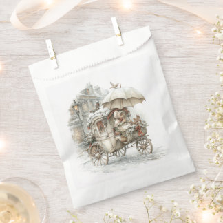 a fairytale carriage with a girl on a winter stree favour bags