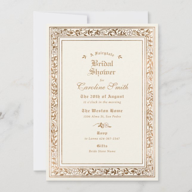 A Fairytale Ivory Gold Bridal Shower Invitation (Front)