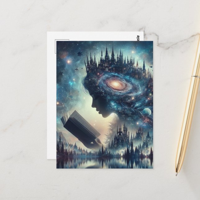 A Fairytale Queen Reading Postcard (Front/Back In Situ)