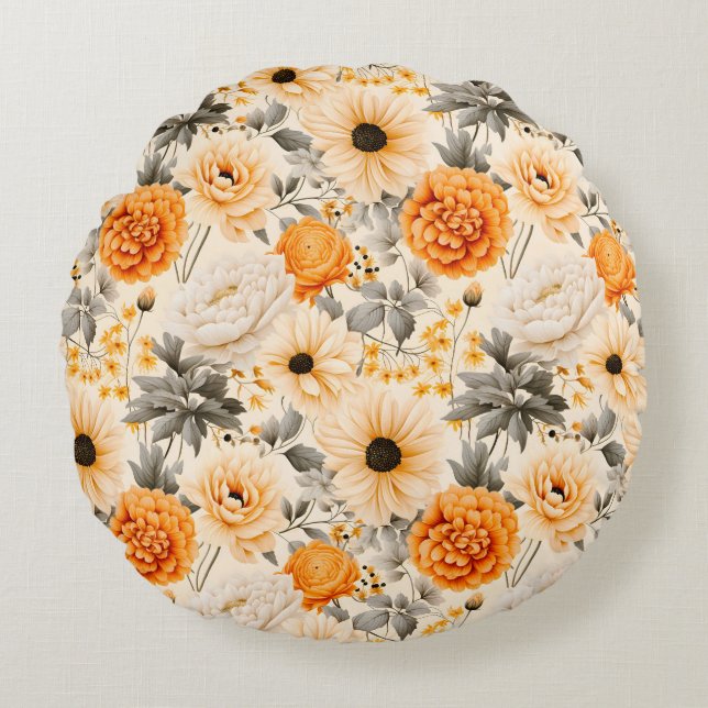 A Fall Floral Series Design 1 Round Cushion (Front)