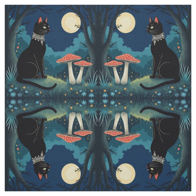 A Familiar Black Cat And Toadstools Halloween 1 Fabric (Swatch)
