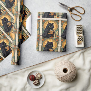 A Familiar Black Cat And Toadstools Halloween 1 Wrapping Paper