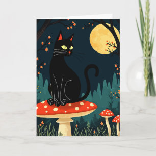 A Familiar Black Cat And Toadstools Halloween 3 Holiday Card
