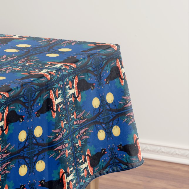 A Familiar Black Cat And Toadstools Halloween 4 Tablecloth (In Situ)