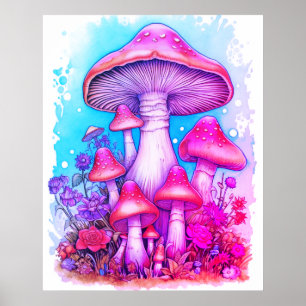 A Family Of Mushrooms White Background On a Wall Poster