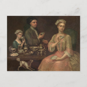 A Family of Three at Tea, c.1727 Postcard