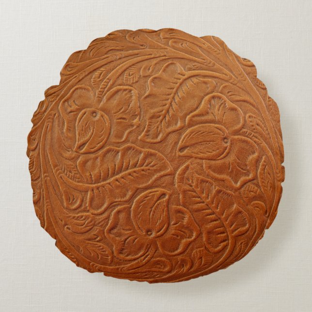 A fancy tan brown light coloured background made o round cushion (Front)