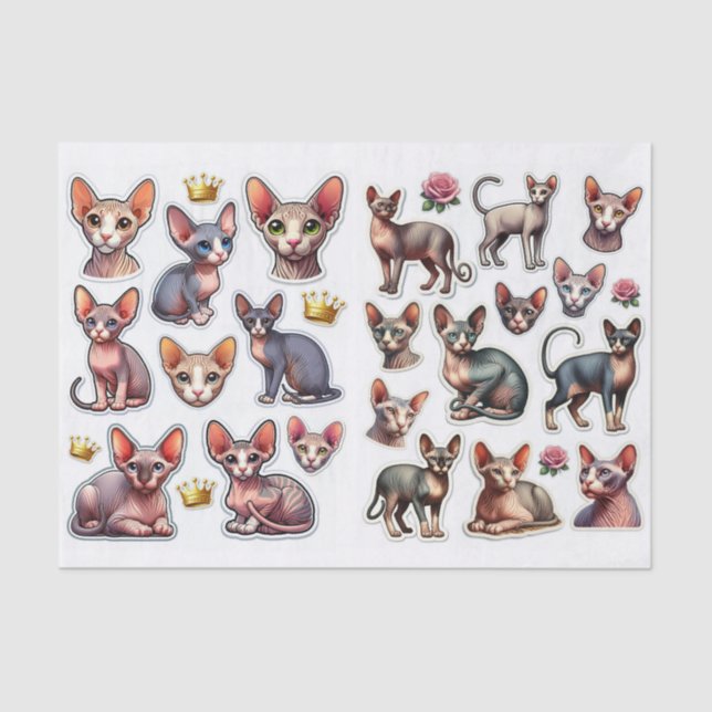 A Fantastic Mix of Hairless Cats Illustrations Tissue Paper (Front)