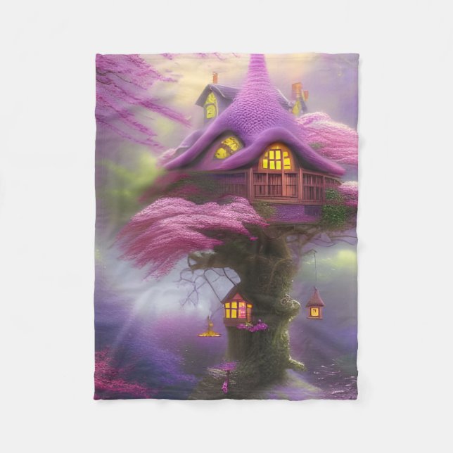 A fantasy AI generated fairy house Fleece Blanket (Front)