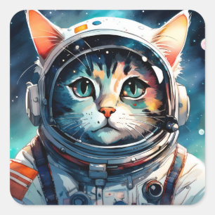 A fantasy cat astronaut square sticker