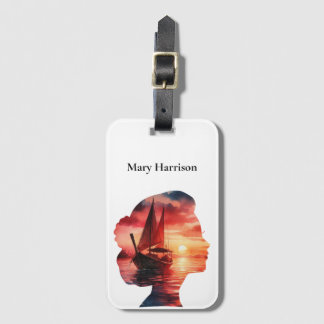 A fantasy journey on a sailboat at sunset luggage tag