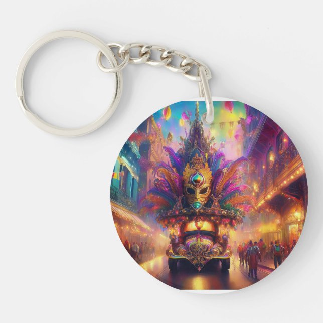 A Fantasy Look At A Mardi Gras Parade Key Ring (Front)