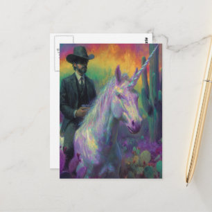 A Fantasy man Riding a Unicorn Postcard