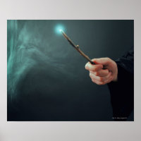 A fantasy wizard making magic with wand.
