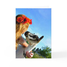 A Farm Girl And Her Goat - Blank Greeting Card