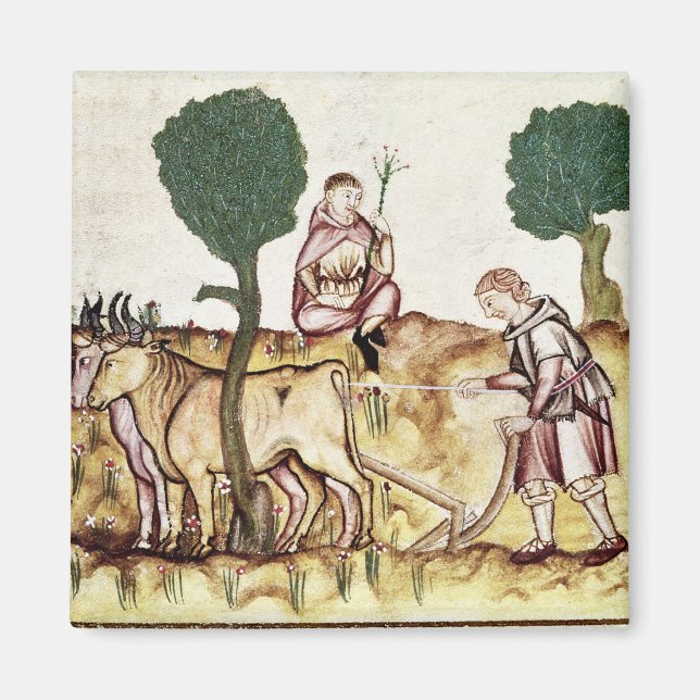 A farmer teaching his son to plough a field magnet (Front)