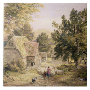 A Farmyard near Princes Risborough, 1845/6 (w/c on Tile