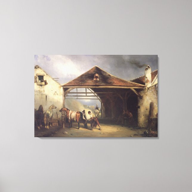 A Farrier shoeing a Horse Canvas Print (Front)