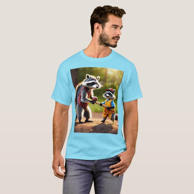 A father and son racoon playing baseball while ce T-Shirt (Front Full)