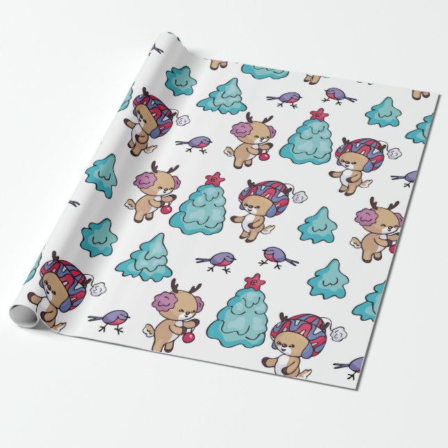A Fawn and Bird Wrapping Paper (Unrolled)