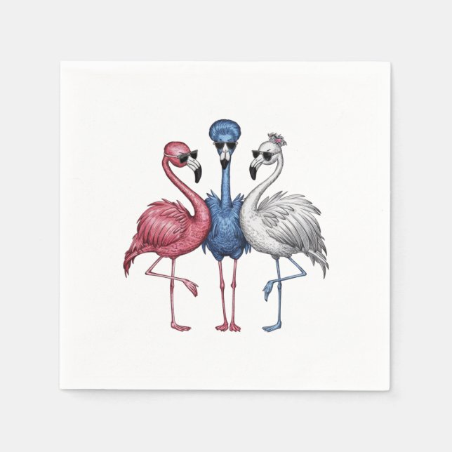A featuring three unique flamingos that are quite  napkin (Front)