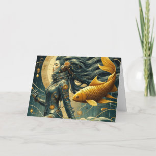 A female astronaut and fish Retro All Occasion Card