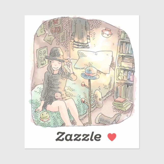 a female figure sitting on a dark bedroom bed and  (Sheet)