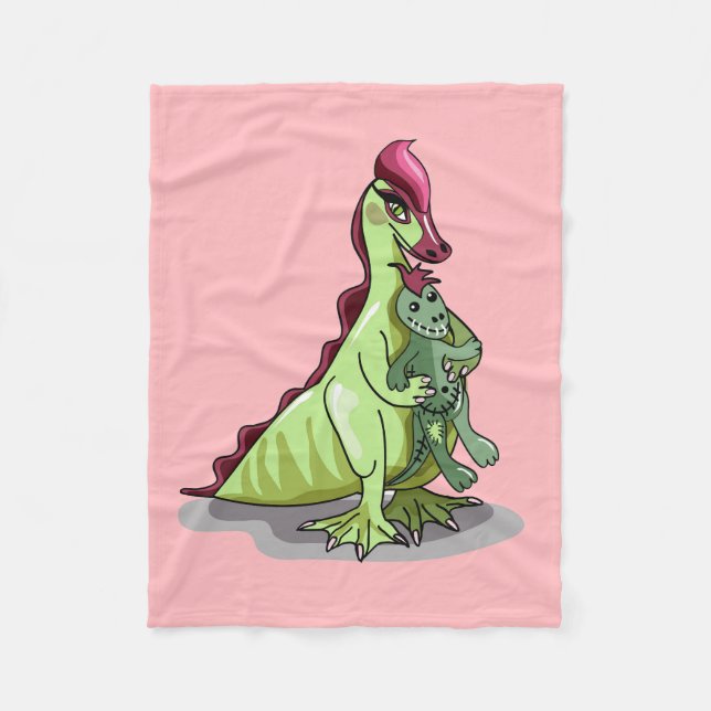A Female Hadrosaurus Holding A Doll. Fleece Blanket (Front)