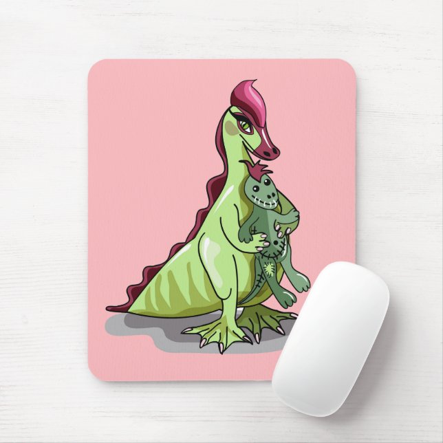 A Female Hadrosaurus Holding A Doll. Mouse Pad (With Mouse)
