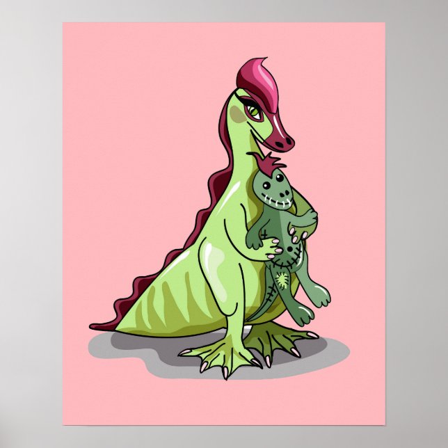 A Female Hadrosaurus Holding A Doll. Poster (Front)