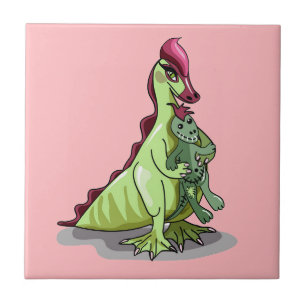 A Female Hadrosaurus Holding A Doll. Tile