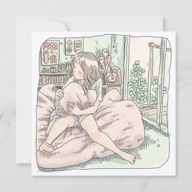 a female illustration sitting on a cushion in a cl card (Front)