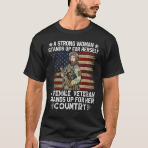 A female Veteran American Flag Patriotic Us Vetera T-Shirt