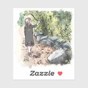 a female water color illustration walking along a 