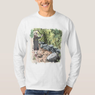 a female water color illustration walking along a T-Shirt