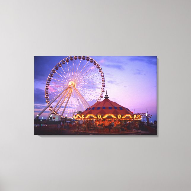 A ferris wheel and carousel at the Navy Pier in Canvas Print (Front)
